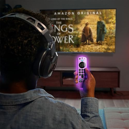 Image of (2 Pack) Onebom Silicone Protective Remote Cover Compatible with TVStick, HD, 3rd Gen, 4K Remote Controls, Anti-Slip Remote Control Case with Lanyard(Glow Green&Glow Purple)