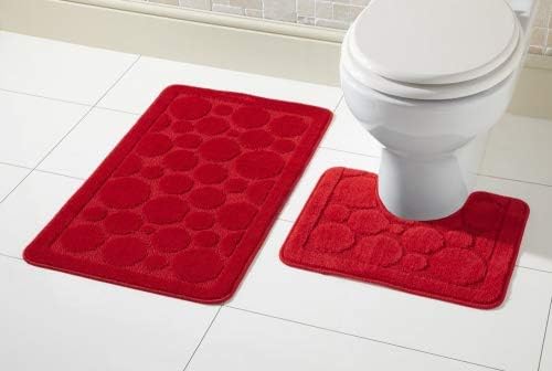 Olivia Rocco® Cali Bubbles 2 Piece Bath Mat & Pedestal Set, Non Slip Bathroom Set (Red)