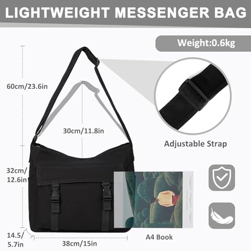 Canvas Messenger Bag,Lightweight Large Casual Crossbody Shoulder Hobo Bag for Women Men Work/Travel/College2