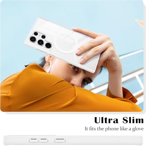 Image of DIZORO Samsung S24 Ultra Case, Compatible with Mag Safe, Non Yellow Military-Grade Drop Protection & Hard PC Back Cover Slim Transparent Anti-Scratch Shockproof Phone Case White