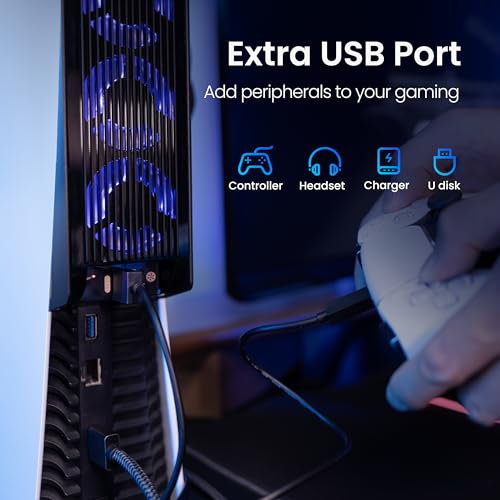 7. Bild von Kühlzubehör für ALTE PS5-Version, KIWIHOME PS5-Lüfter mit LED, automatischer Geschwindigkeitsregelung und USB3.0-Hubs, für PS5 Disc und Digital Edition, nicht für PS5 Slim/PS5 Pro (Schwarz)