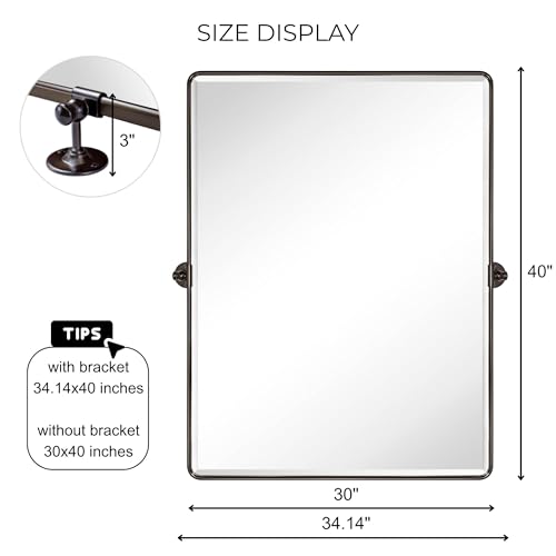 Image of TEHOME Pivot Mirror Oil Rubbed Bronze Tilt Mirror Large Metal Framed Rectangle Tilting Beveled Vanity Mirrors for Wall, Vertical Hanging, Overall 34.14 x 40 inches (Mirrror 30 x 40 inches)
