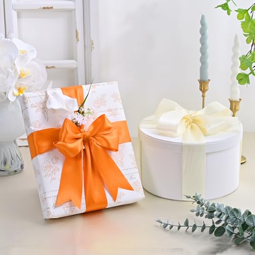 Image of Double Face Autumn Orange Satin Ribbon 2 inch X 25 Yards Polyester Autumn Orange Ribbon for Gift Wrapping Very Suitable for Weddings Party Hair Bow Invitation Decorations and More