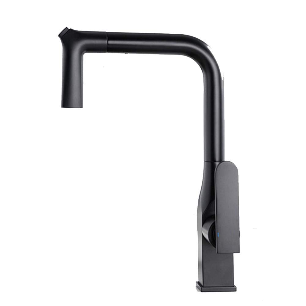 Robinet de cuisine noir rotatif 360° en laiton avec douchette extractible