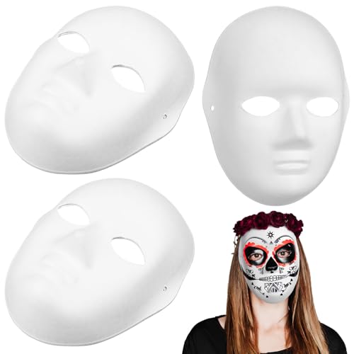 Vaguelly 5pcs Blank White Full Face Mask, Unpainted Masquerade Masks Craft Mardi Gras Mask DIY Dance Cosplay Masks for Mardi Gras Cosplay Costume Party