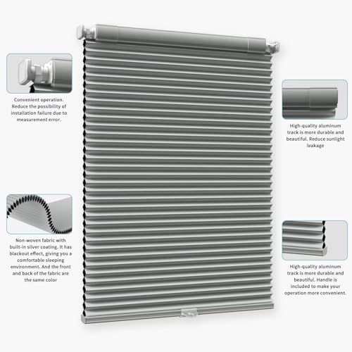 Image of MYshade Custom Drill Free Blinds, No Drill No Tools Cellular Window Shades, Cordless Blackout Blind for Indoor Windows, Easy to Install Honeycomb Shades & Blinds, Grey