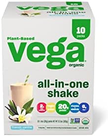 Vega Organic All-in-One Vegan Protein Powder French Vanilla (10 Sachets) Superfood Ingredients, Vitamins for Immunity Support, Keto Friendly, Pea Protein for Women & Men, 13.5oz (Packaging May Vary)