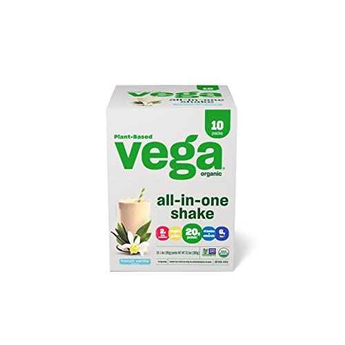 Vega Organic All-In-One Vegan Protein Powder French Vanilla (10 Sachets) Superfood Ingredients, Vitamins For Immunity Support, Keto Friendly, Pea Protein For Women & Men, 13.5Oz (Packaging May Vary) #TOP13