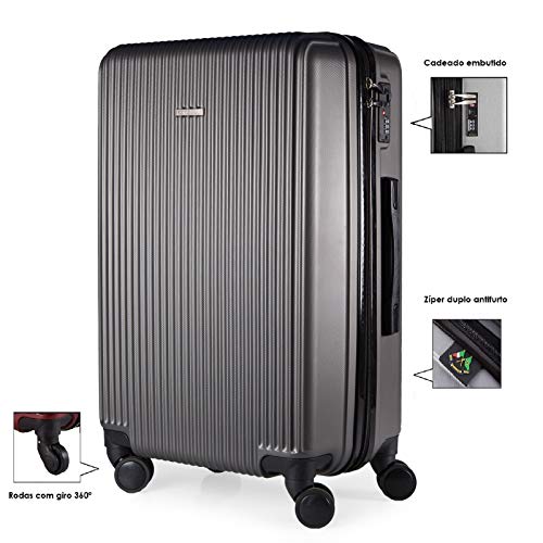 Conjunto De Malas em ABS 3 Pecas P, M, G Com 4 Rodas 360 - Roncalli Dallas (Grafite)