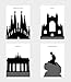 Produktbild General ART Sights of The World Barcelona Sagrada Familia Bath Abbey Brandenburg Tor Berlin Copenhagen The Little Mermaid Poster Druck 4 Stück Größe A4 (21 x 29 cm)