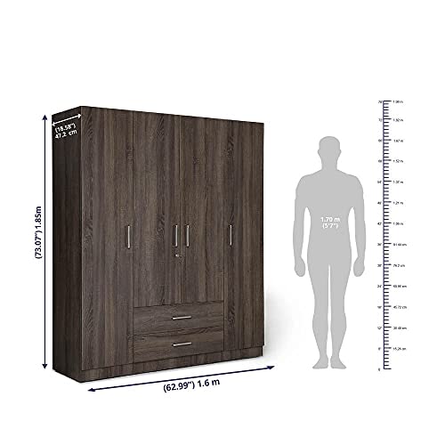 Image of Wakefit Wardrobe | 1 Year Warranty | Engineered Wood Almirah, Cupboard for Clothes Storage | 4 Door, 1 Drawer, 1 Hanging Space | Organza Plus - Napa Oak