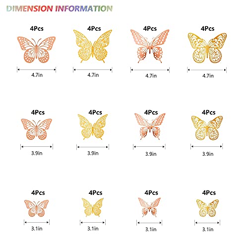 Saoropeb 3D Butterfly Wall Decor, 48 Pcs 4 Styles 2 Color 3 Sizes, Removable Metallic Wall Sticker Room Mural Decals For Kids Bedroom Nursery Classroom Party Decoration Wedding Decor Diy Gift (2 Color) #TOP4