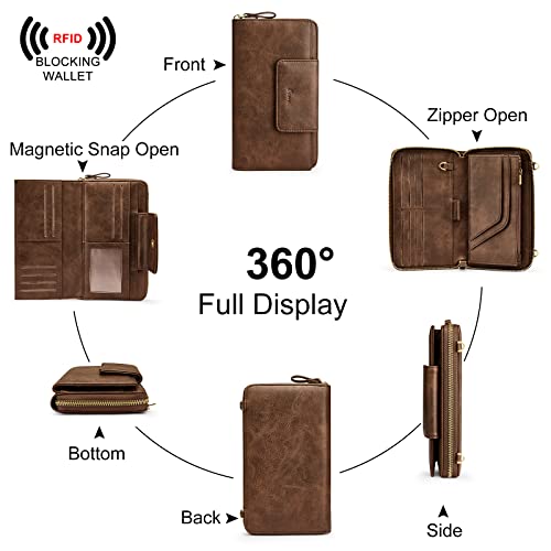 Image of S-ZONE Women Travel Wallets RFID Blocking Leather Wristlet Clutch Crossbody Purse Passport Document Credit Card Holder
