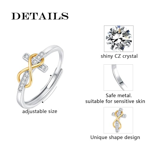 Infinity Cross Rings for Women Adjustable Rings Christian Jewelry Birthday Christmas Gifts for Women Friends4
