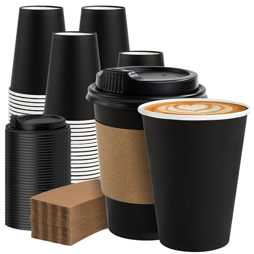 METAPRINT 100 Pack 12 oz Disposable Coffee Cups with Lids