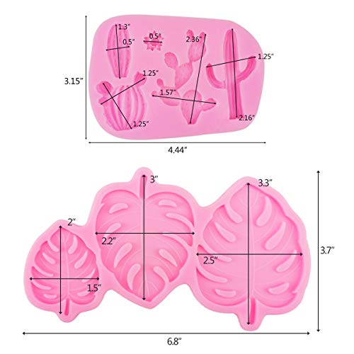 Tropical Leaf Monstera Cactus Silicone Molds, 2 Pcs Cake Decorating Molds for Chocolate Baking Resin Polymer Clay Soap Making (Pink)