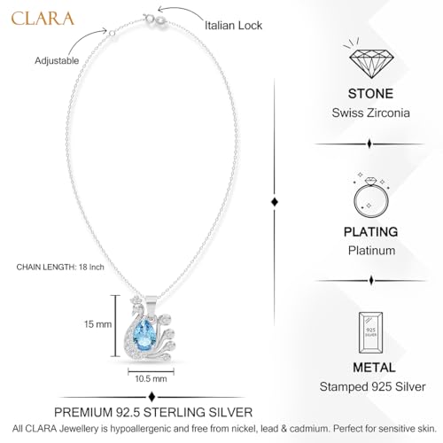 Image of Clara 925 Sterling Silver Blue Pendant Necklace with Chain | Platinum Plated |Minimal Daily Wear | Gift for Women & Girls