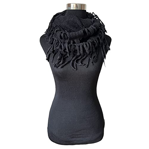 Women's Winter Warm Fashion Fringe Tassel Neck Cozy Knit Cable Solid Color Infinity Loop Cowl Scarf2
