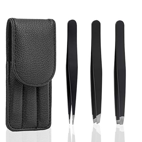 Eyebrow Tweezers, 3Pack Professional Stainless Steel Tweezers for Eyebrows Ingrown Hair Slant Tweezers Tweezer Set Precision Eyebrow Tweezers