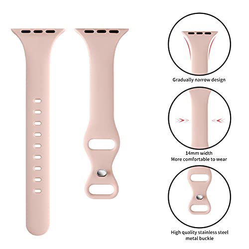 Image of Thin Slim Band Compatible with Apple Watch 38mm 40mm 41mm 42mm 44mm 45mm 46mm 49mm, Replacement Silicone Sport Strap for iWatch Series 11 /10 /9 /8 /7 /6 /5 /4 /3 /2 /1 Ultra SE Women Men, Pink Sand