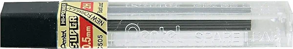 Pentel Super Hi-Polymer Lead Refill, 0.5mm, Fine, 2H, 144 Pieces of Lead (C505-2H),Gray
