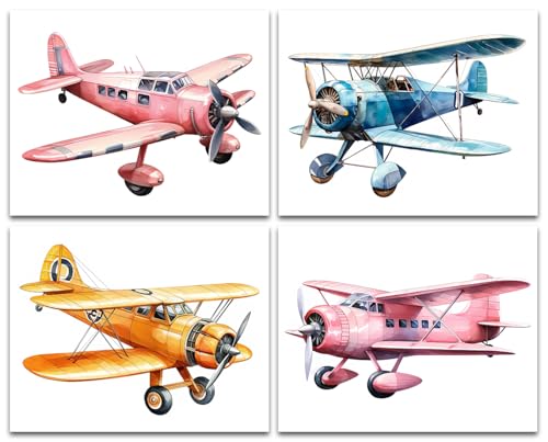 ZOIYINO Airplanes Wall Art Prints,Vintage Colorful Cartoon Aircraft Poster