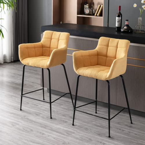 Janoray Counter Height Bar Stools Set Of 4 With Backs And Arms Boho Comfortable Upholstered Kitchen Counter Chairs, Yellow #TOP4