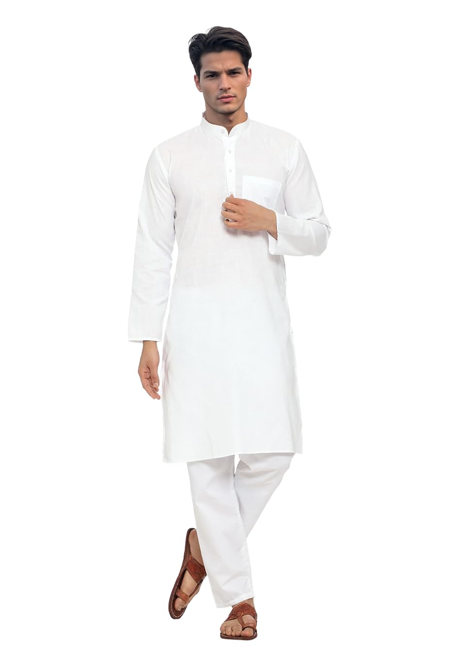 khakee Gifts Men's Pure Cotton Solid Kurta Pajama Set Mandarin Collar Casual Yoga Dress(wkP)-picture-41