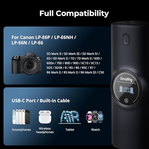 Image of SMALLRIG LP-E6P Power Camera Battery Charger for Canon, Built-in 13600mAh LG Cells, 36W Dual Slot Charger, HD Display, Full Decoded for Canon EOS R6V,R6 Mark III /II,R5 Mark II,C50,R5,R6,R7,5D Mark II