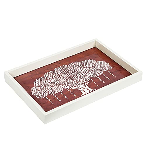 RAGA CREATIONS Serving Tray Wood Stylish Tray for Dining Table Decor- 15 x 10 inch, 1-Piece, Ivory