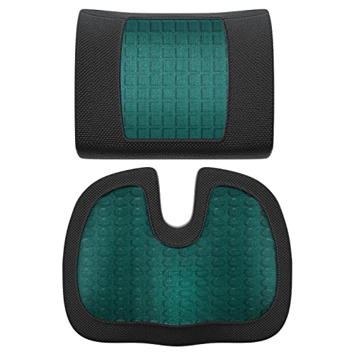 Image of Amazon Basics Comfortable Seat Cushion & Lumbar Support for Office Chairs, Gel Enhanced Memory Foam, Non-Slip, Cooling, Portable, Pack of 2, Rectangular, Black