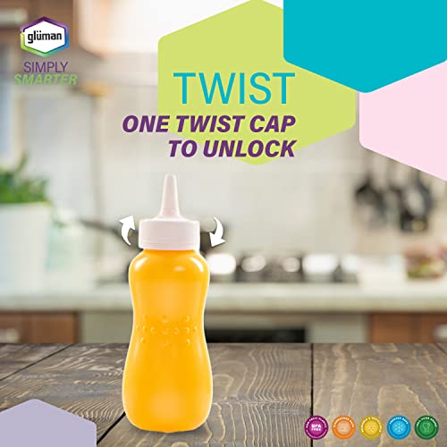Image of Gluman Squeezy 750 ml Sauce Bottle (Set of 2) for Clean & Mess-free Dispensing | 100% Food Grade | Dishwasher Safe | Freezer Safe | Ergonomically Designed | Reusable (Yellow)