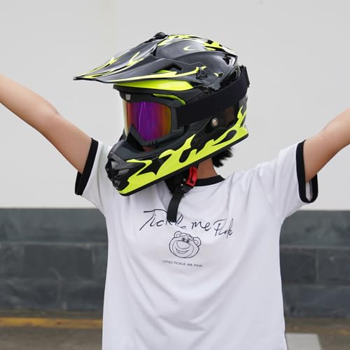 Image of Youth Kids Dirt Bike Helmet for Boys & Girls,F001 Full Face Motorcycle Helmet for Off-Road ATV Street Riding Four Wheeler Mountain Bike with Goggles Gloves,DOT Approved