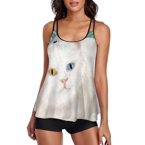 Robe de plage tankini chat blanc idéale pour vos journées spa