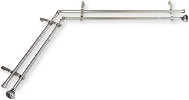 Corner Window Curtain Rod Double Rod Adjustable Satin Nickel 28-48 Inch