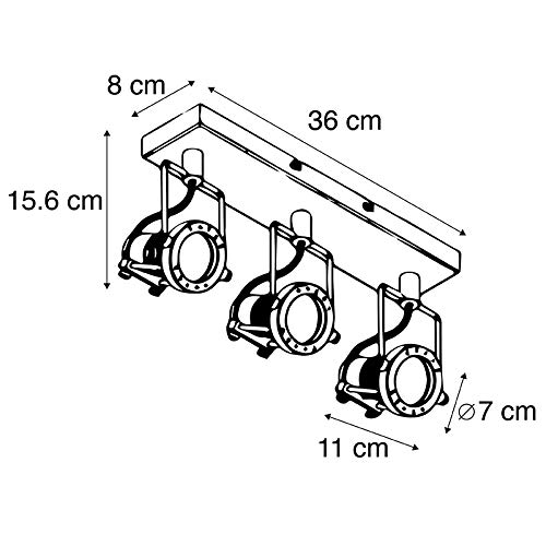 Qazqa Verstellbarer Deckenstrahler, Deckenspot - Suplux - Schwarz, max. 10W, Geeignet für LED, 36cm, 3-flammig, Ideal als Wohnzimmerlampe, Küche lampe