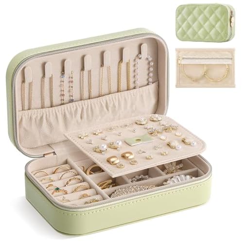 Lolalet Travel Jewelry Case for Women Girls, PU Leather Jewelry Organizer with Clear Storage Bag Small Portable Jewelry Box for Necklace Bracelet Earring Ring Mothers Day Birthday Gifts -Med