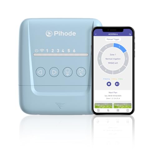 6 Zone Smart Sprinkler Controller with Local Weather Intelligence and Atmosphere Lights, Automated Watering and App Control WiFi Irrigation System, Save Water Through Rain Skip