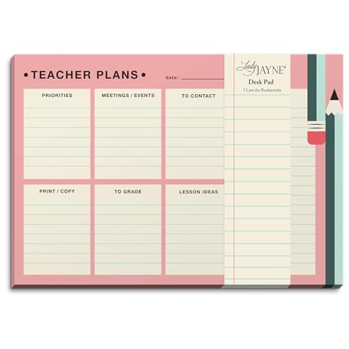 Bloc-notes Lady Jayne Teacher Plans avec 50 pages de planificateur de bureau rose