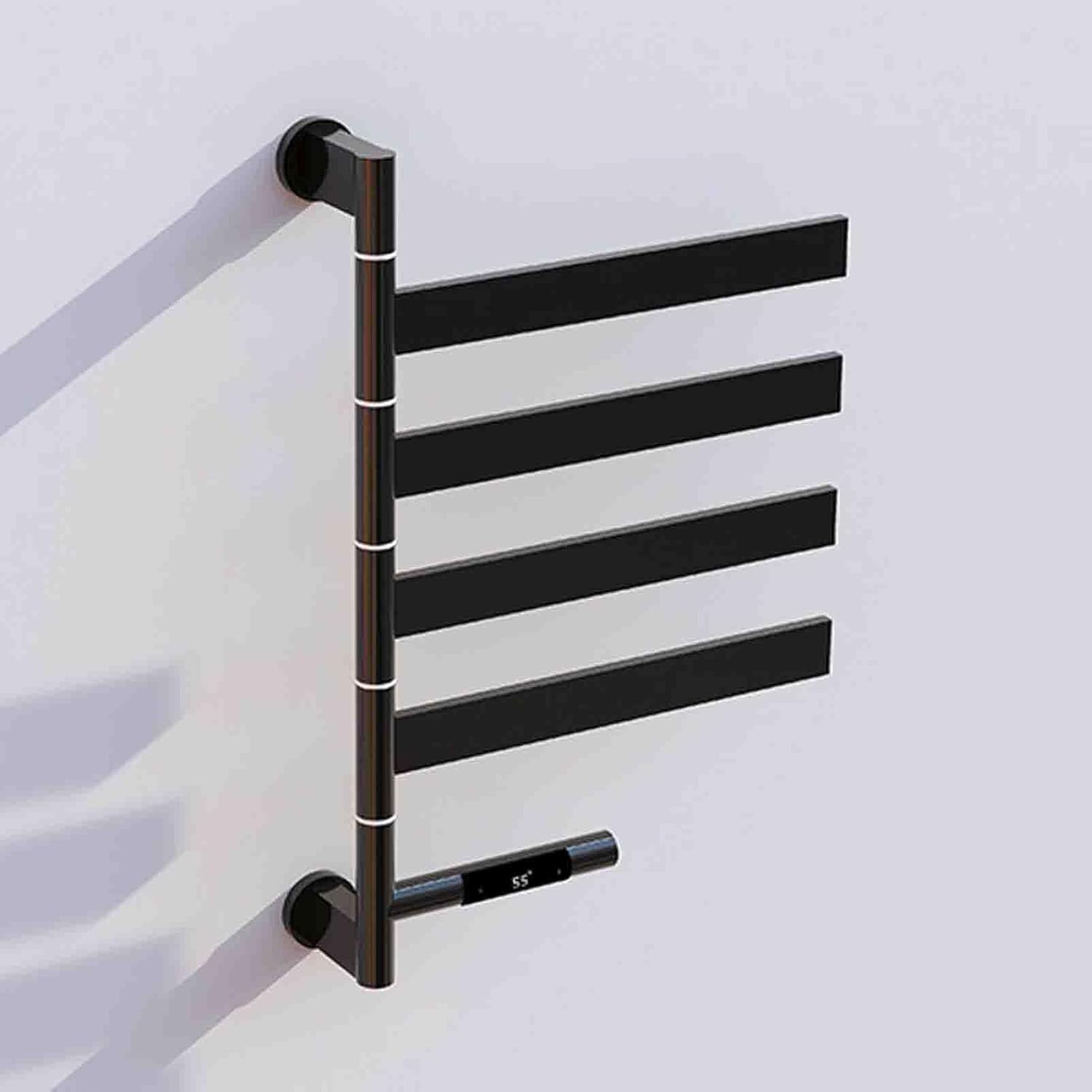 Electric Towel Rail, Heated Towel Rack Timing 1-8 Hours, Intelligent Constant Temperature 55°C, 4 Bars 180° Rotation Stainless Steel Bathroom Towel Warmer, Wall Mounted Towel Ladde