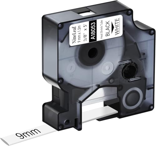 NineLeaf 10 Pack Compatible for DYMO 18053 Industrial Label Tape for Heat Shrink Tube 3/8 Inch 9mm x 1.5m 5 Feet Black on White for Rhino 1000 3000 4200 5000 5200 6000