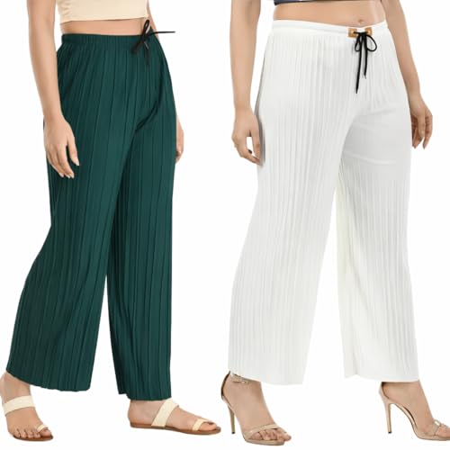Image of Trendz Women's and Girls Cotton Blend Regular Fit Palazzo Pants | Set of 2