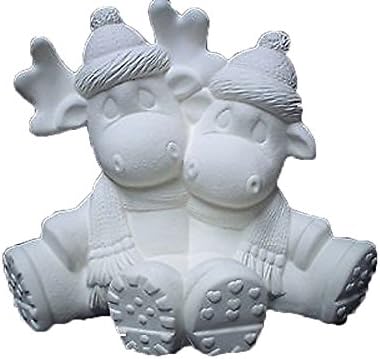 Lg Christmas Cuddle Moose 7" Ceramic Bisque, Ready to Paint