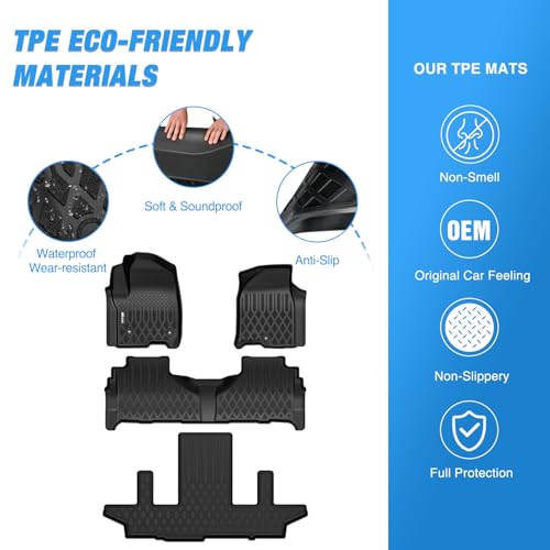 Image of Nilight TPE Floor Mats for Chevy Chevrolet Suburban GMC Yukon XL 7 Seats | Bucket Seats 2021 2022 2023 2024 2025 2026 All Weather Custom Fit Heavy Duty Floor Liners