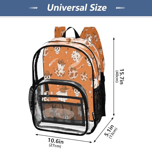 Clear Backpack for School Cowboy Ghost Skull Pumpkin Pattern Transparent Bookbag for Girls See Through PVC Boy Backpacks4