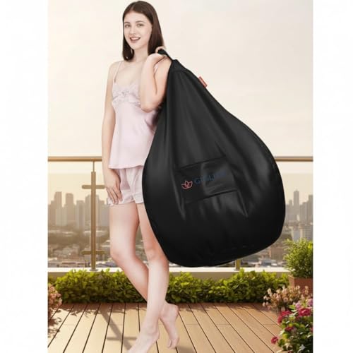 Image of 4XL Bean Bag Cover with Foot Stool & Cushion Cover | Premium PVC Leatherette | Double Stitched | 6 Months Warranty (Beans Required) Color- (Black)