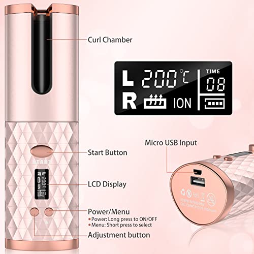 Curling Iron Automatic Hair Curler Rotating, Cordless Curlers With 6 Temps, 11 Timers & Lcd Display, Portable Rechargeable Wireless Beach Waves Iron, Auto Curling Wand Fast Heating For Hair Styling #TOP7