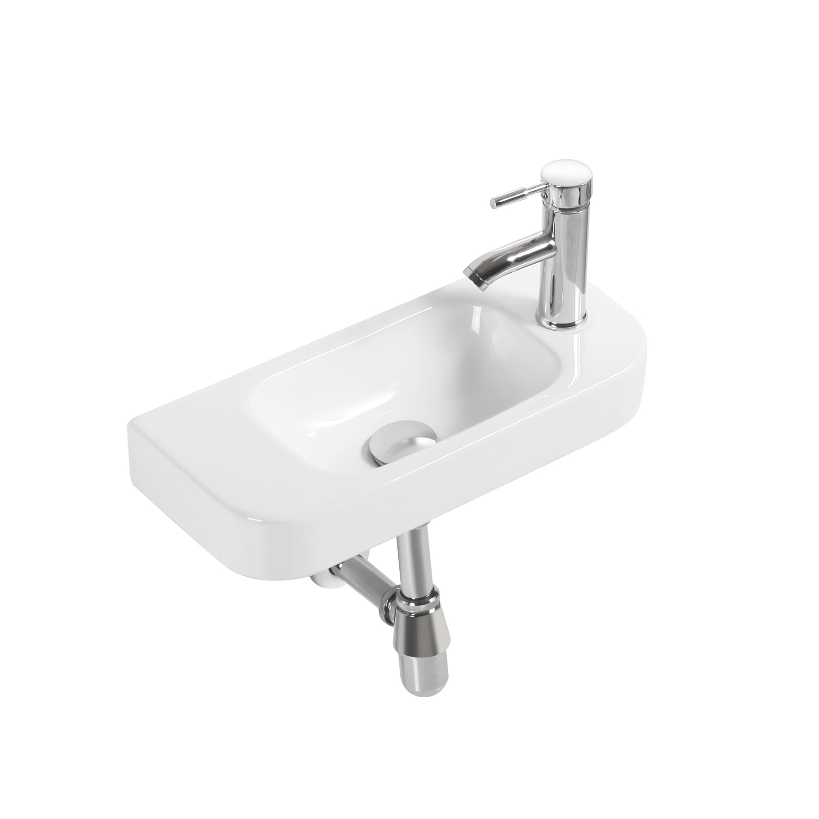 20" Small Ceramic Bathroom Sink, 500mm Wall Mount Sink for Compact Space