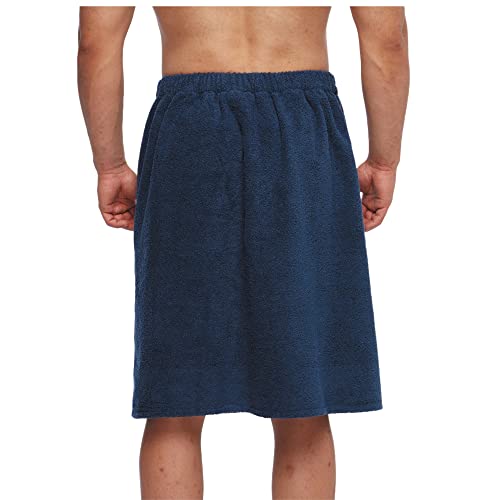 Arus Men's Gots Certified Organic Turkish Cotton Adjustable Closure Spa Shower And Bath Wrap Navy Marine Small-Medium #TOP2