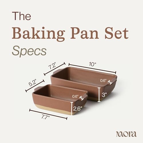 Image of Mora Ceramic Set of 2 Baking Dishes For Casserole, Banana Bread, Brownies, Broiling, Roasting, and Baking. 7x11 in and Loaf Pans - Porcelain Serving Bakeware from Oven to Table. Freezer Safe - Teracotta